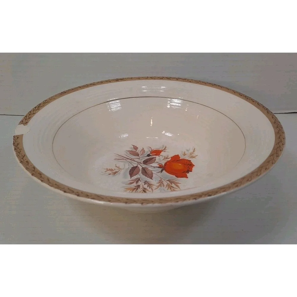 Vintage Triumph American Limoges China Vermillion‎ Rose 22K Gold Mixing Bowl
